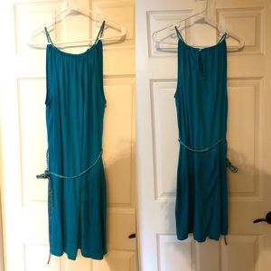 Belted Waist Turquoise Short Maxi w/ Gold Accent